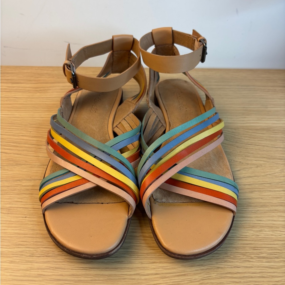 Madewell Sandals Boardwalk Strappy Rainbow Leather Flat Ankle Strap Women Size 9 - Picture 1 of 6